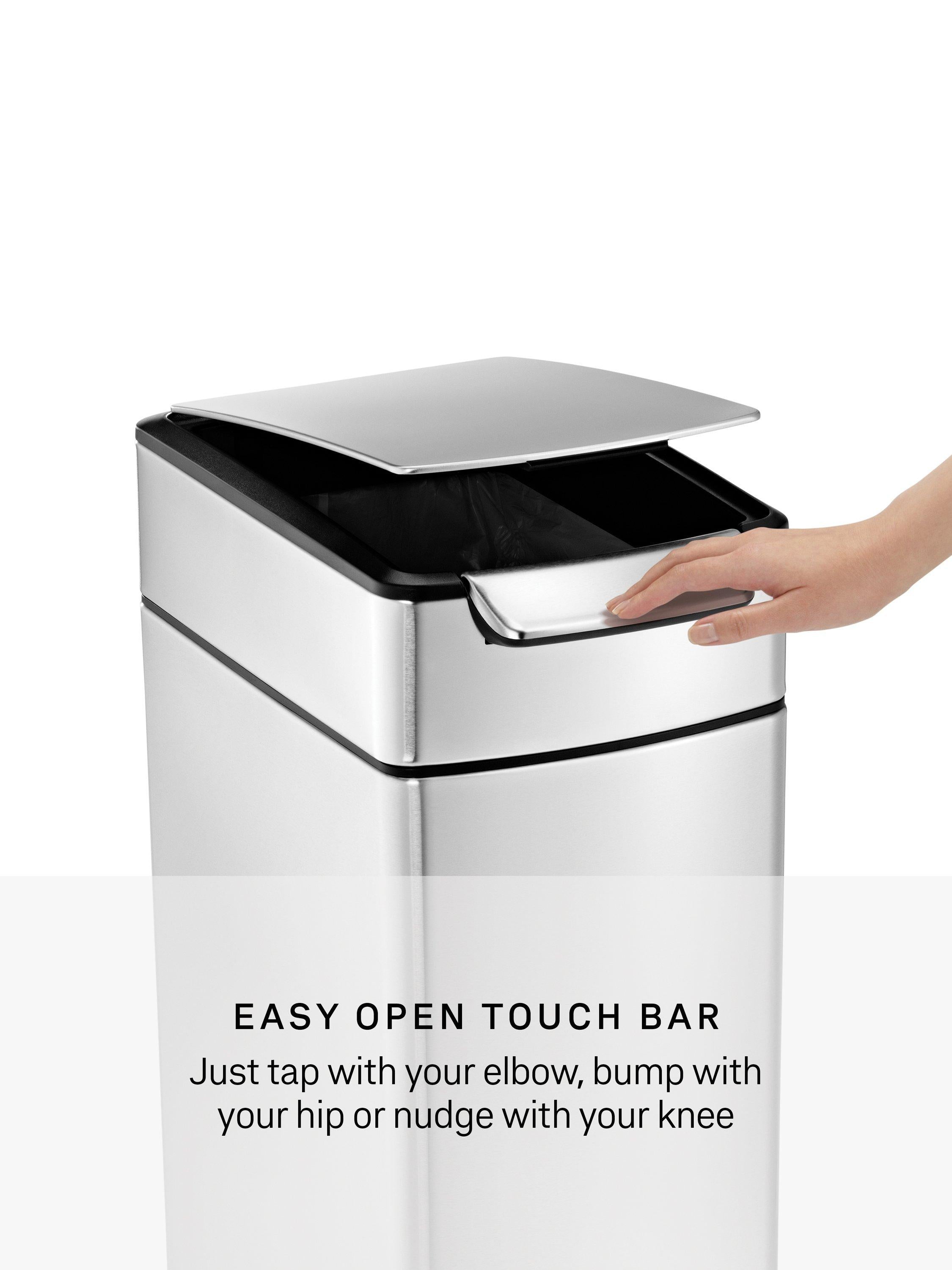 Simplehuman Slim Touch Bar Bin in brushed stainless steel, 40L capacity (British brand)