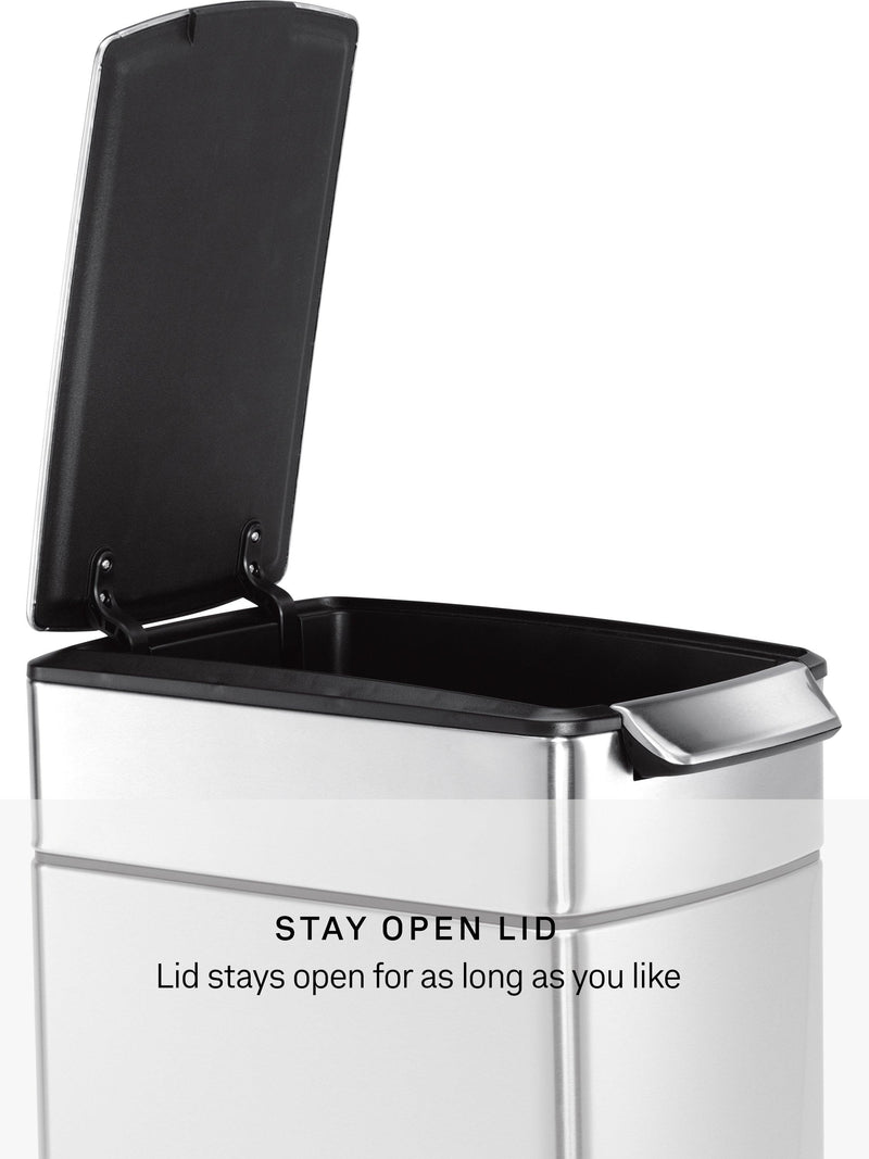 Simplehuman Slim Touch Bar Bin in brushed stainless steel, 40L capacity (British brand)