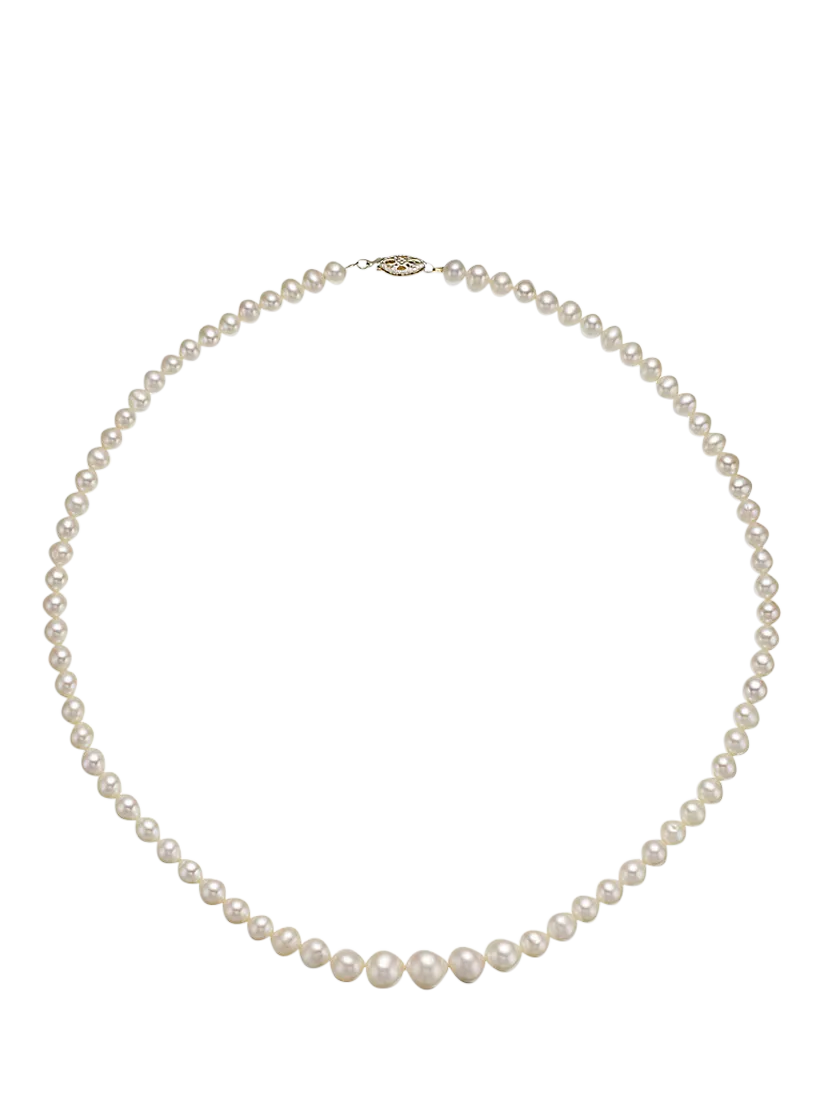 E.W Adams graduating white pearl necklace 9ct yellow gold - British product