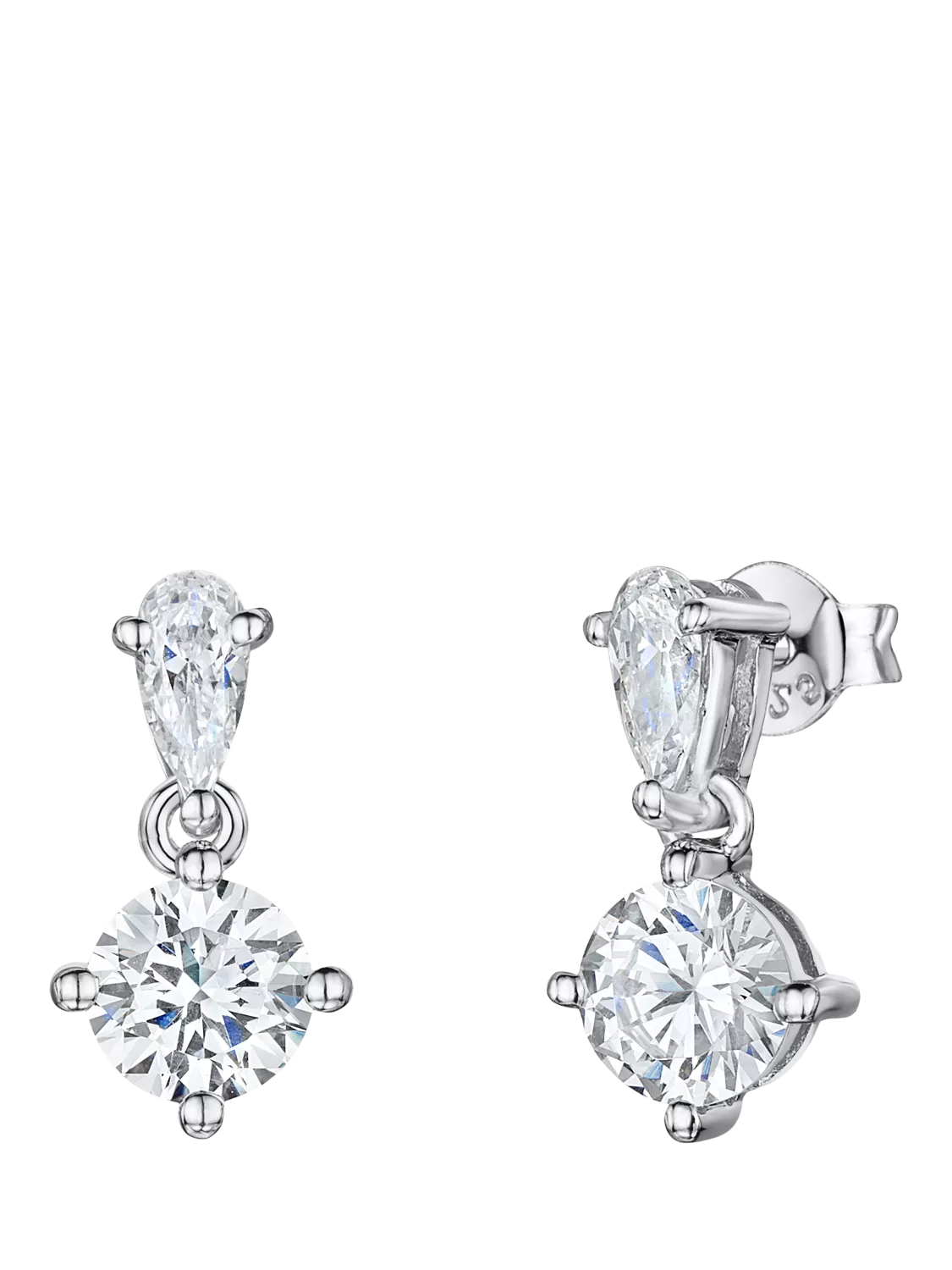 Jools by Jenny Brown silver drop earrings with cubic zirconia (British brand)