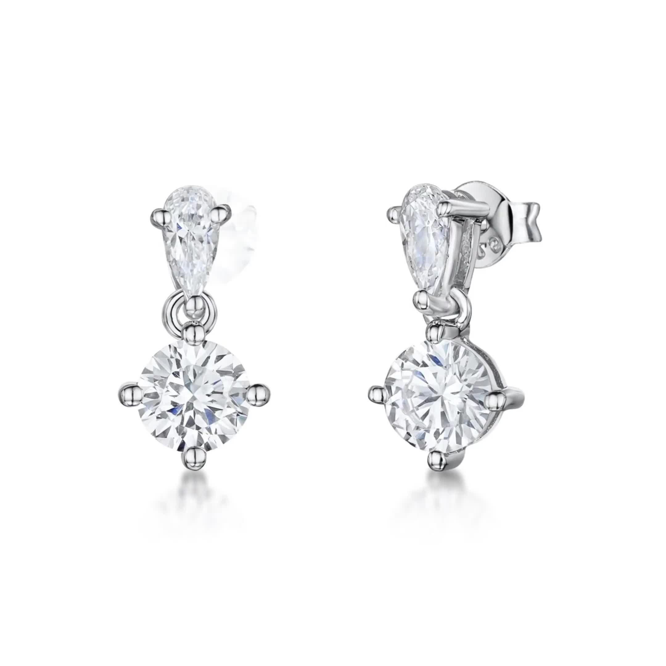 Jools by Jenny Brown silver drop earrings with cubic zirconia (British brand)