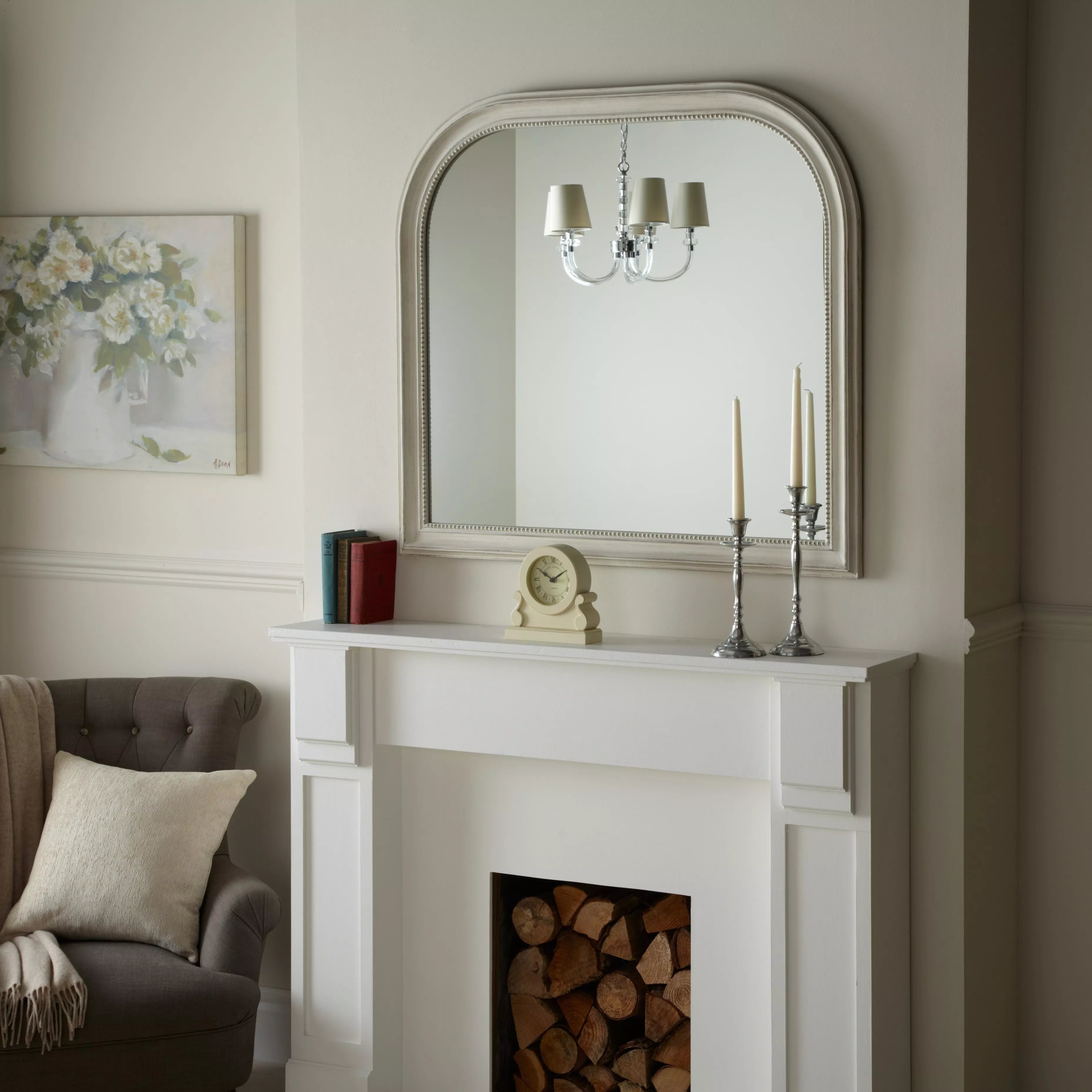 John Lewis overmantel mirror cream distressed finish (British brand)