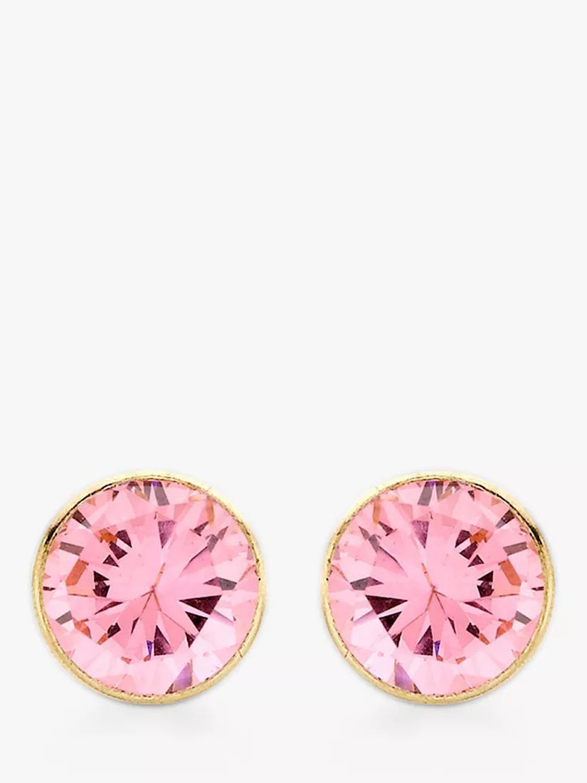 IBB 9ct gold pink cubic zirconia stud earrings, UK version