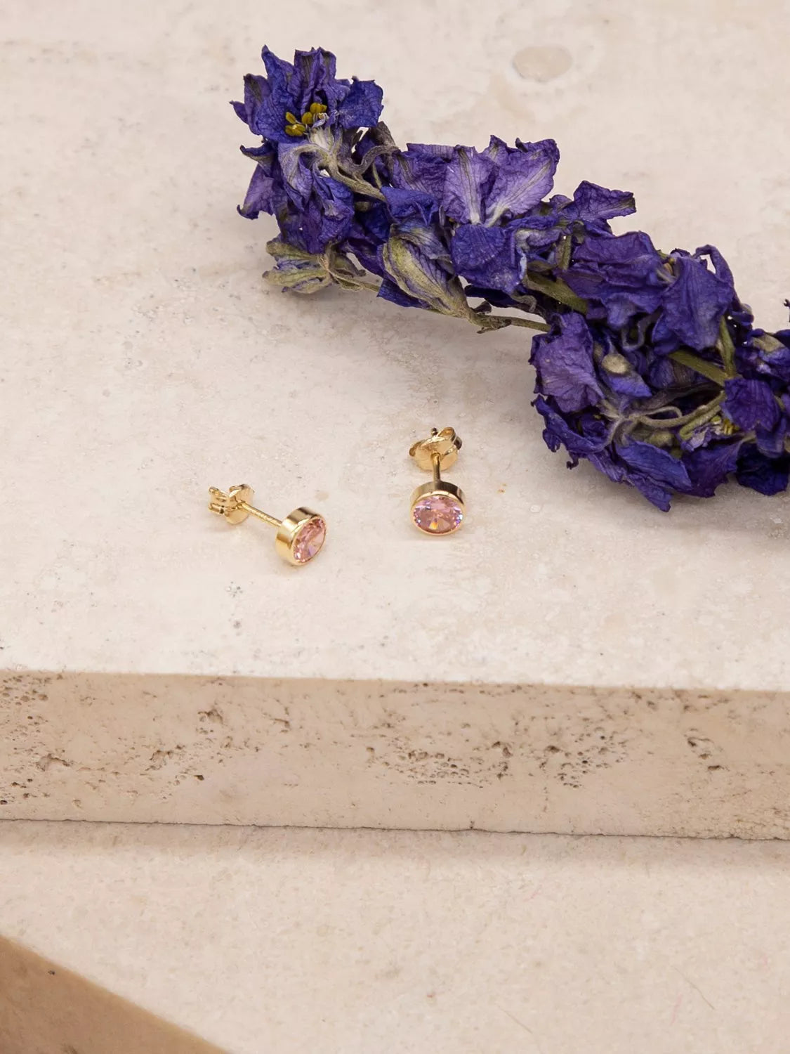 IBB 9ct gold pink cubic zirconia stud earrings, UK version