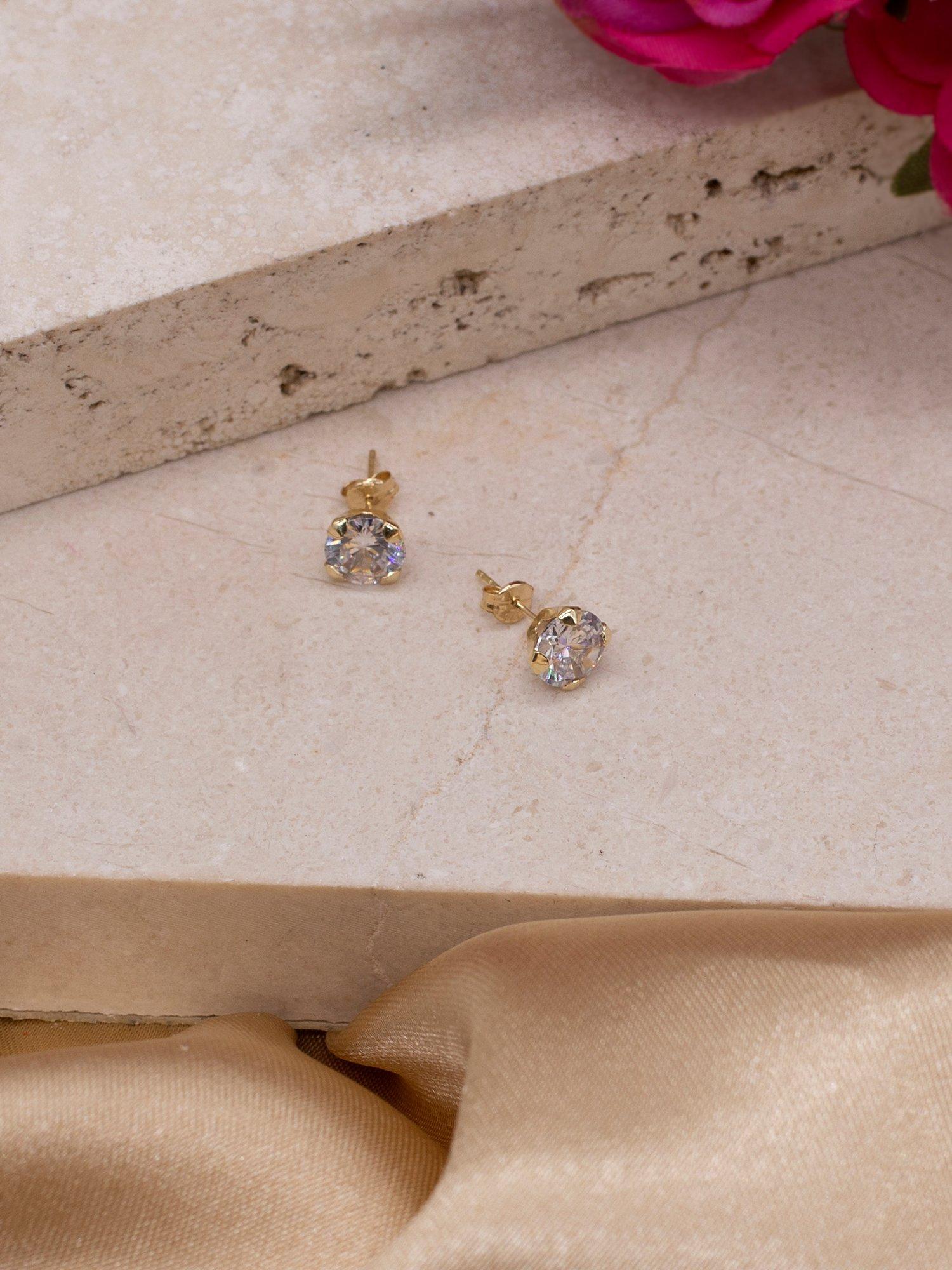 IBB 9ct gold round cubic zirconia stud earrings (British brand)