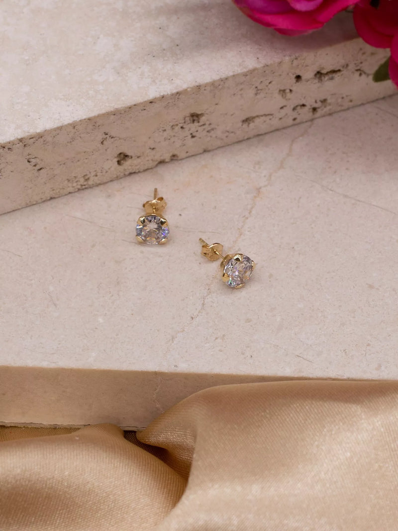 IBB 9ct gold round cubic zirconia stud earrings (British brand)