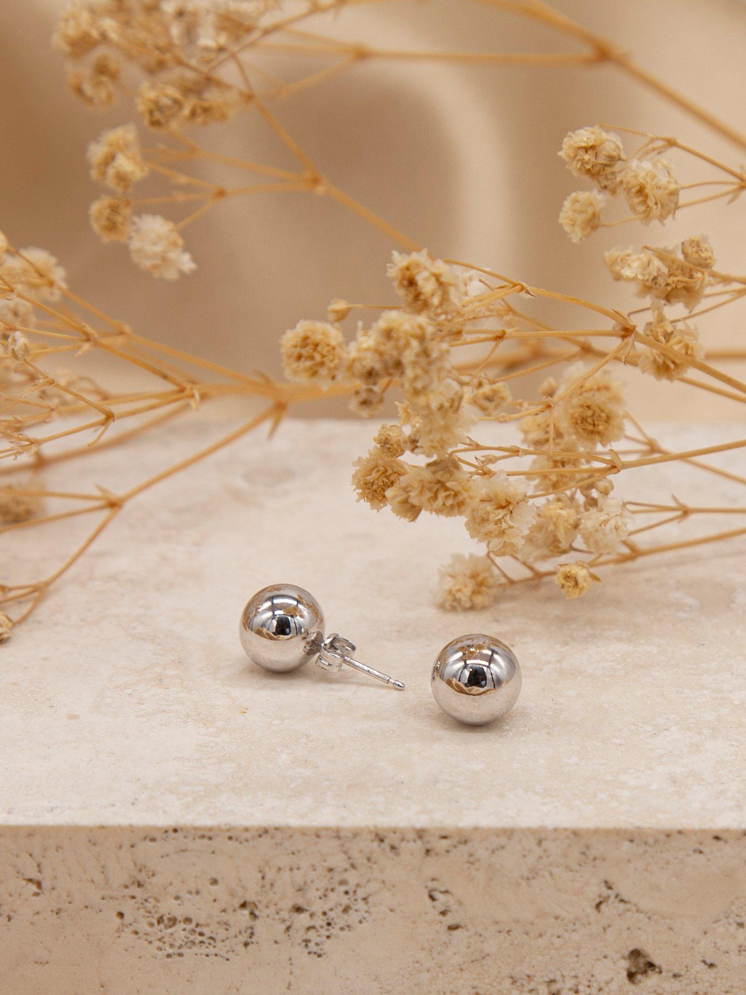 IBB 9ct white gold ball stud earrings 9mm (British brand)