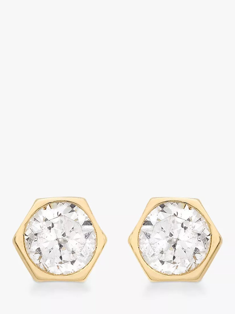 IBB 9ct gold hexagonal cubic zirconia stud earrings, UK version