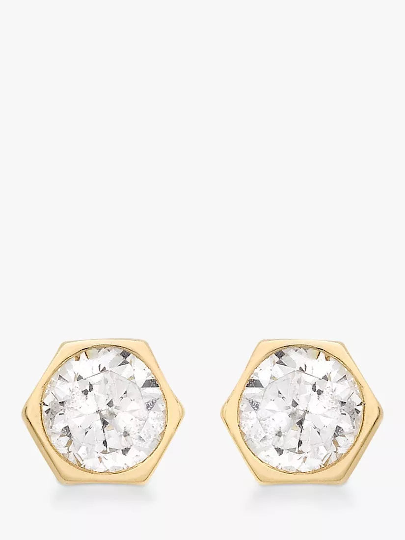 IBB 9ct gold hexagonal cubic zirconia stud earrings, UK version