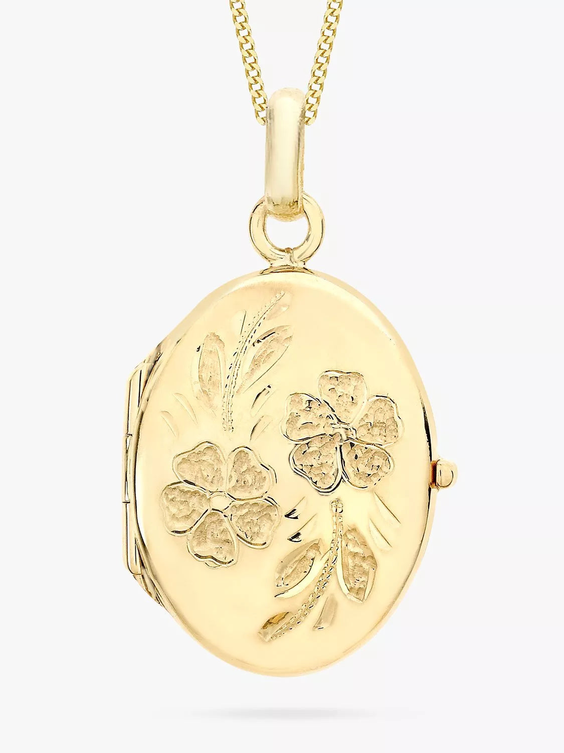 IBB 9ct yellow gold daisy oval locket pendant necklace, imported from the UK
