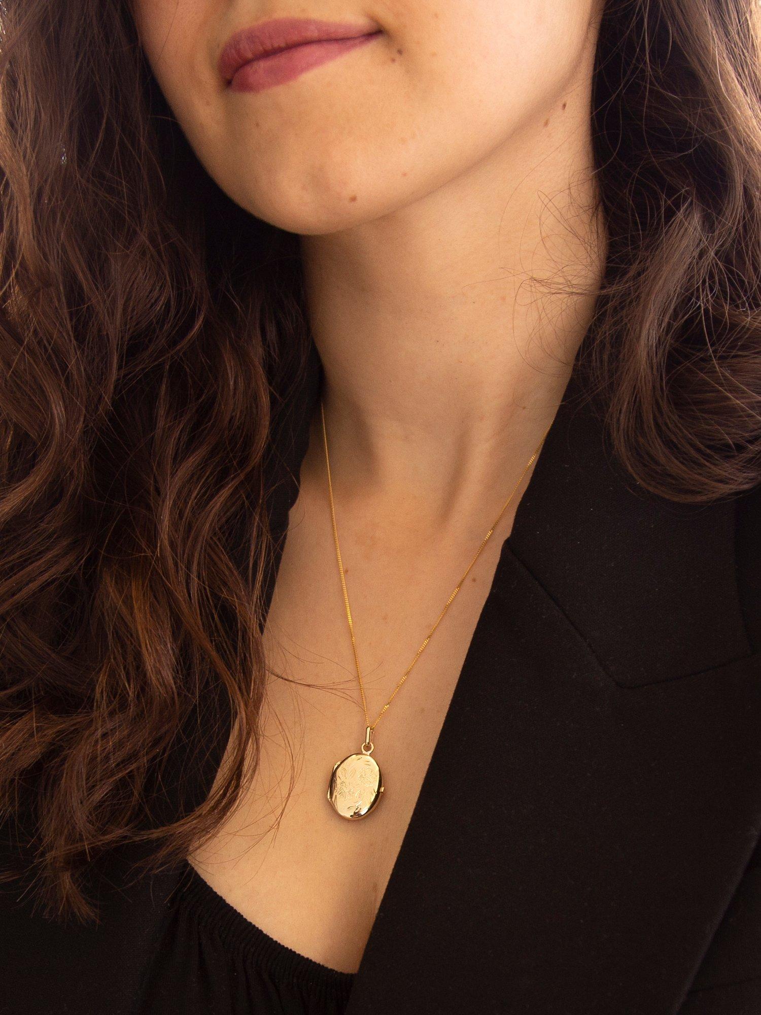 IBB 9ct yellow gold daisy oval locket pendant necklace, imported from the UK