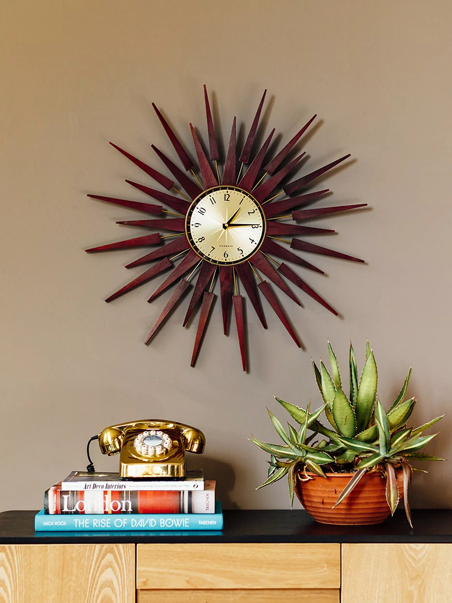 Newgate Clocks Pluto retro sunburst wall clock 65cm (British brand)