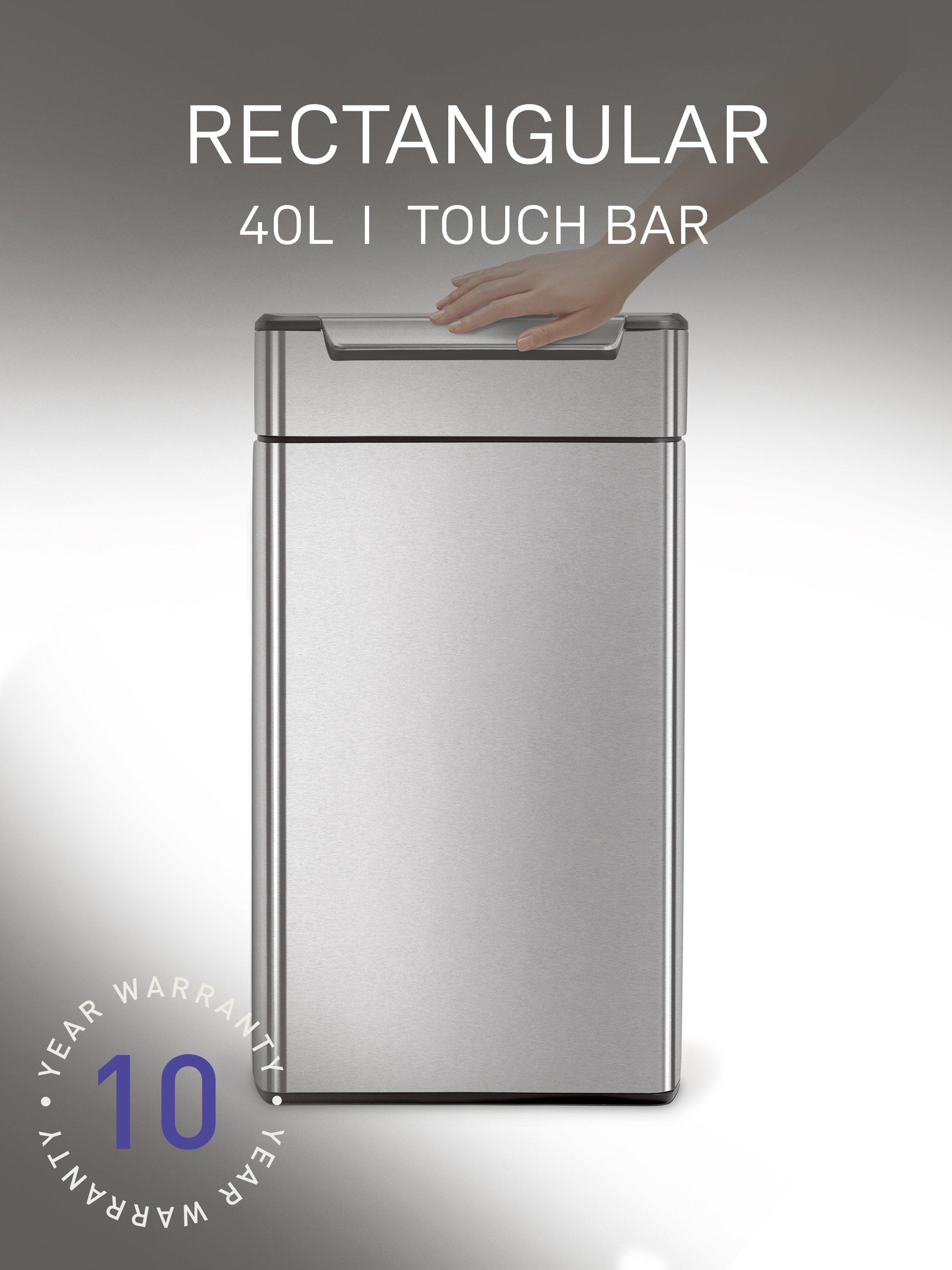 simplehuman rectangular touch bar bin brushed stainless steel 40L (British brand)