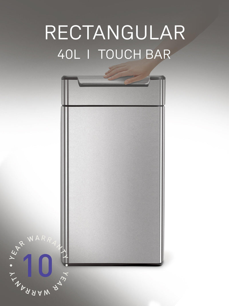 simplehuman rectangular touch bar bin brushed stainless steel 40L (British brand)