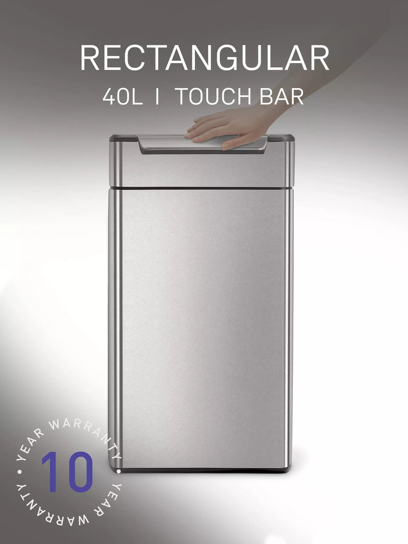 simplehuman rectangular touch bar bin brushed stainless steel 40L (British brand)