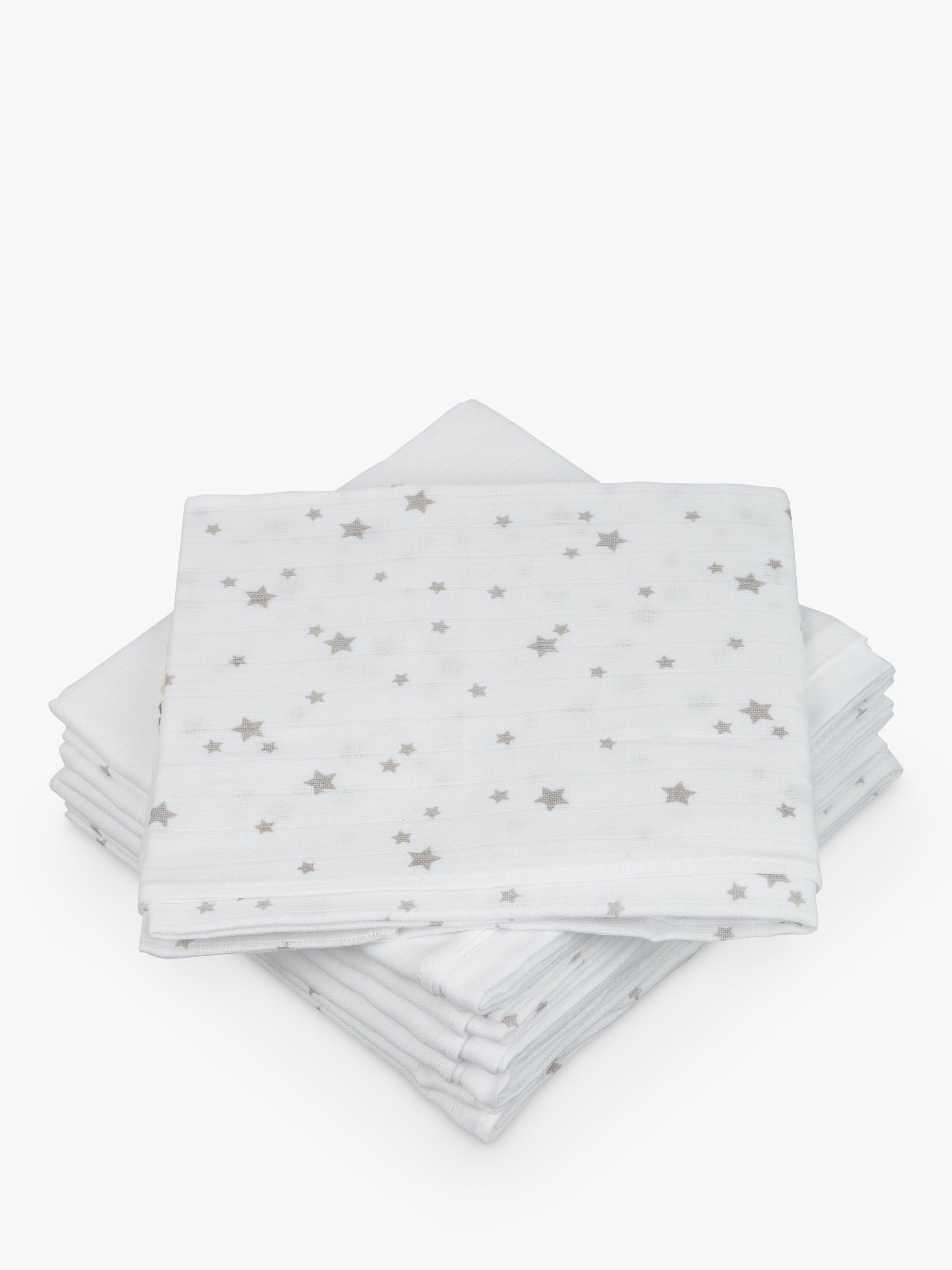 John Lewis Baby Muslin Squares Grey Star Pack of 6, UK version