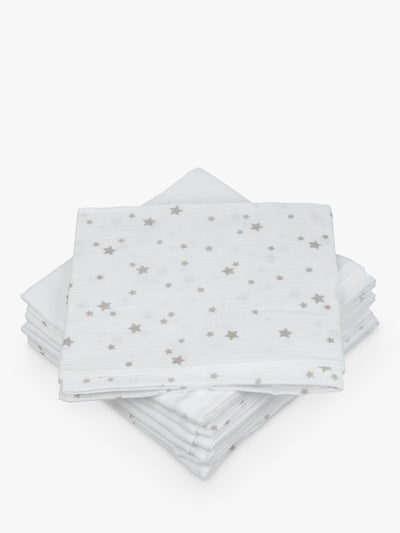 John Lewis John Lewis Baby Muslin Squares Grey Star Pack of 6 - اشترِ عبر الإنترنت من McGrocer