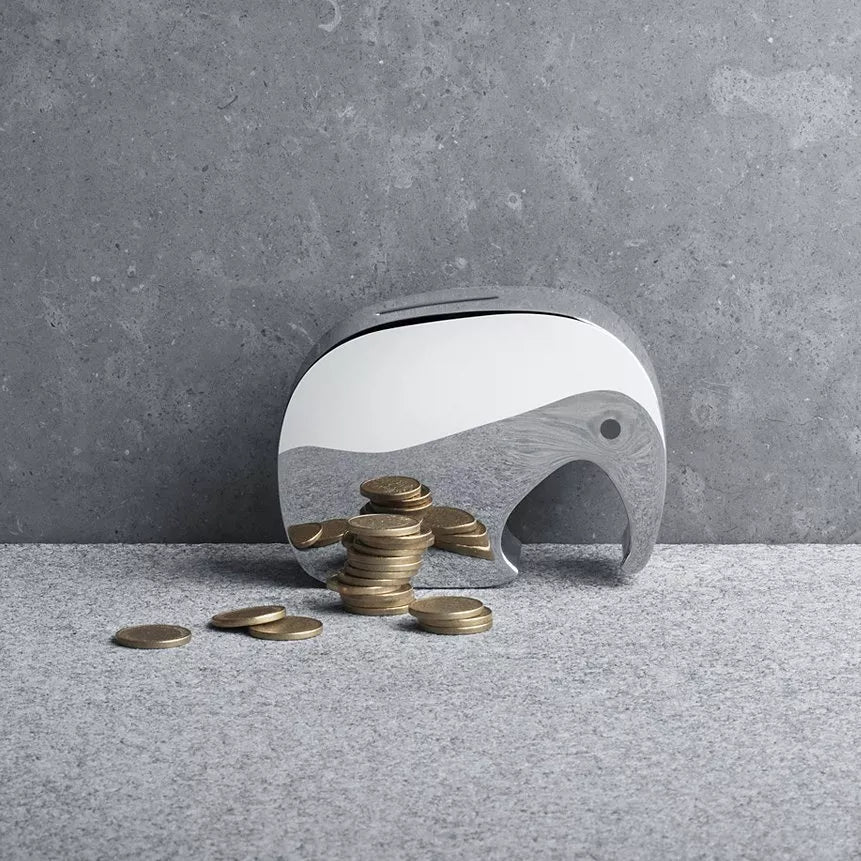 Georg Jensen Miniphant Stainless Steel Money Box 278g, UK version