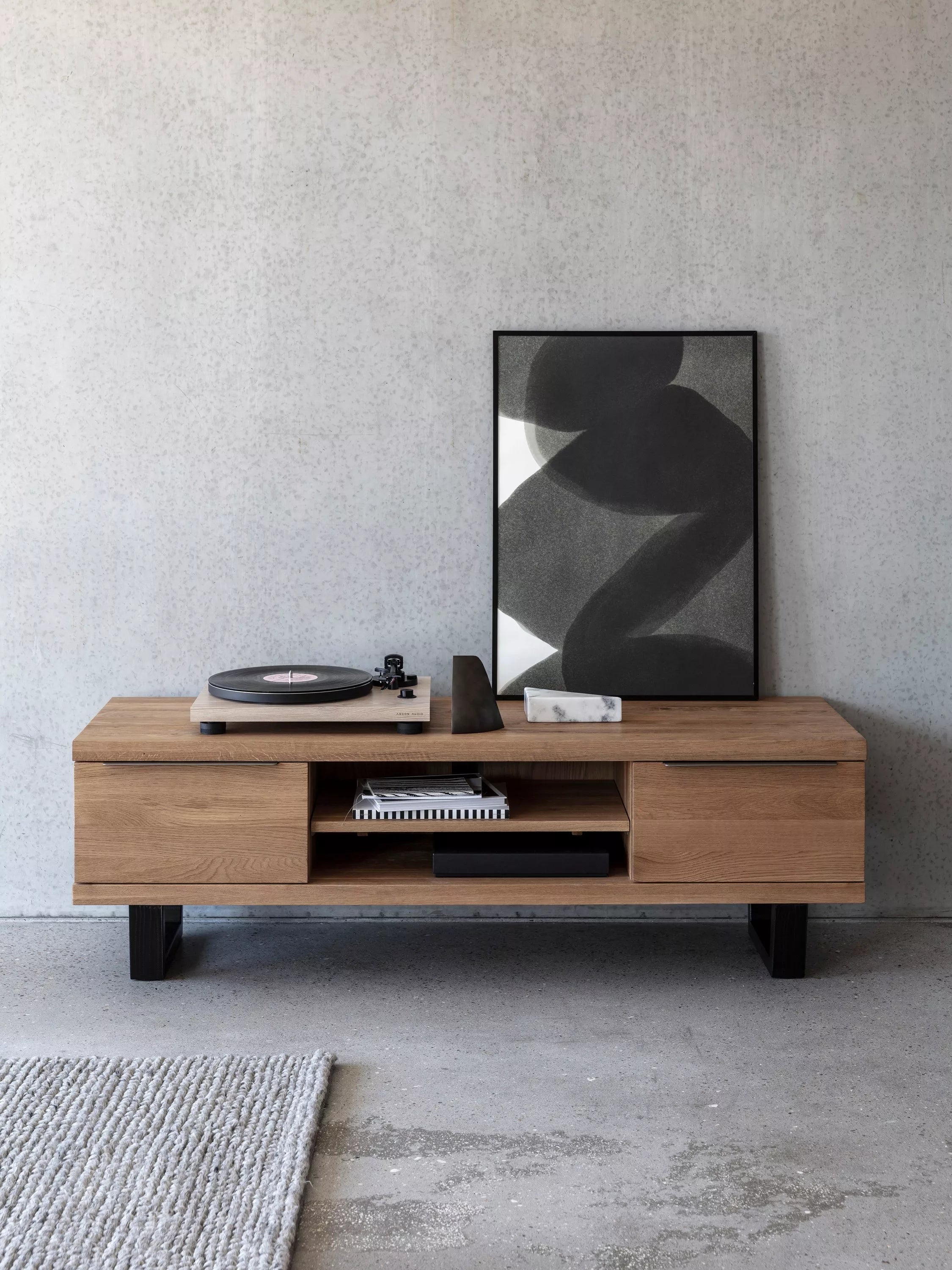 John Lewis Calia TV stand solid oak metal imported from the UK