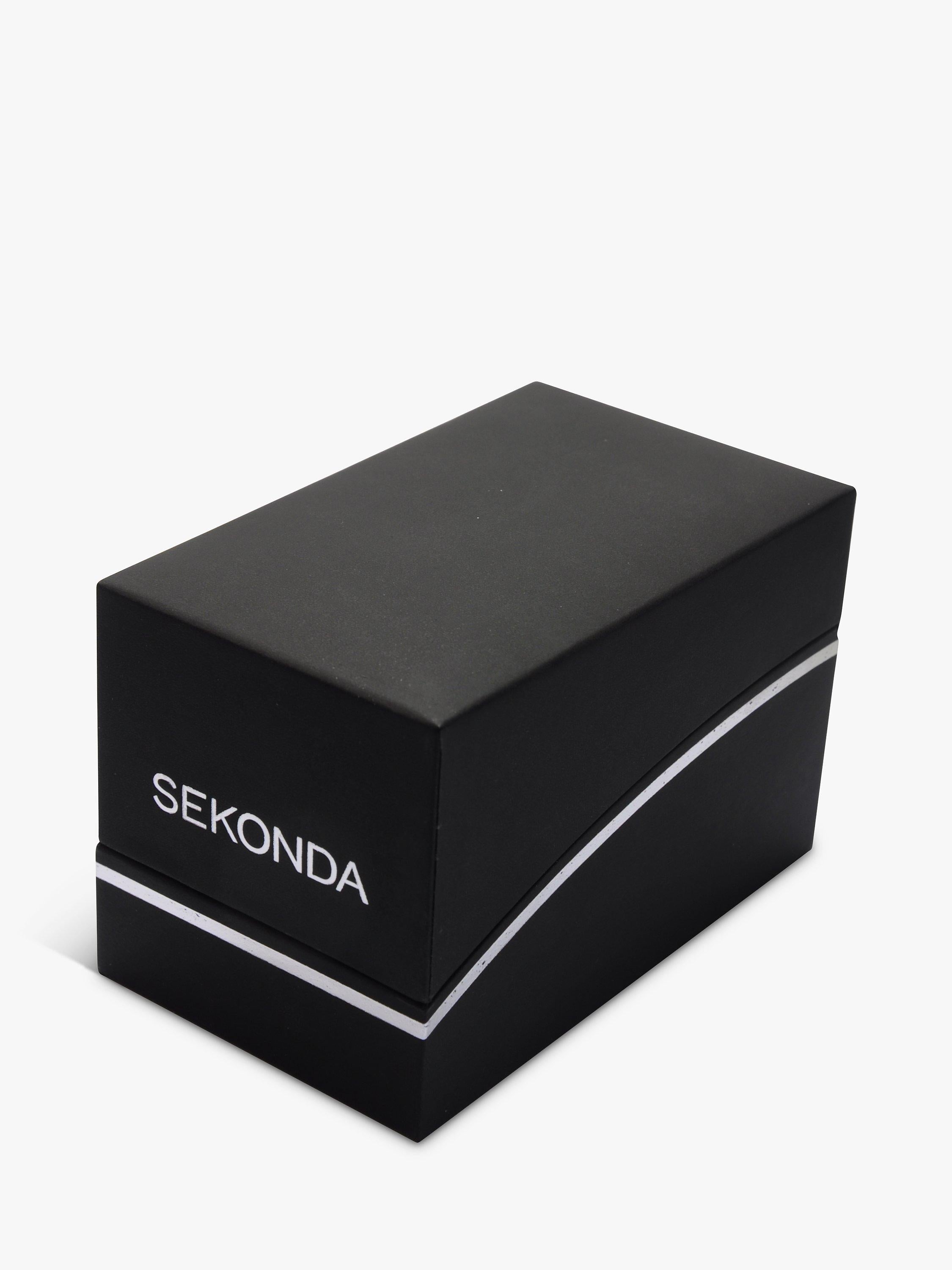 Sekonda men's date leather strap watch, black/cream, imported from the UK