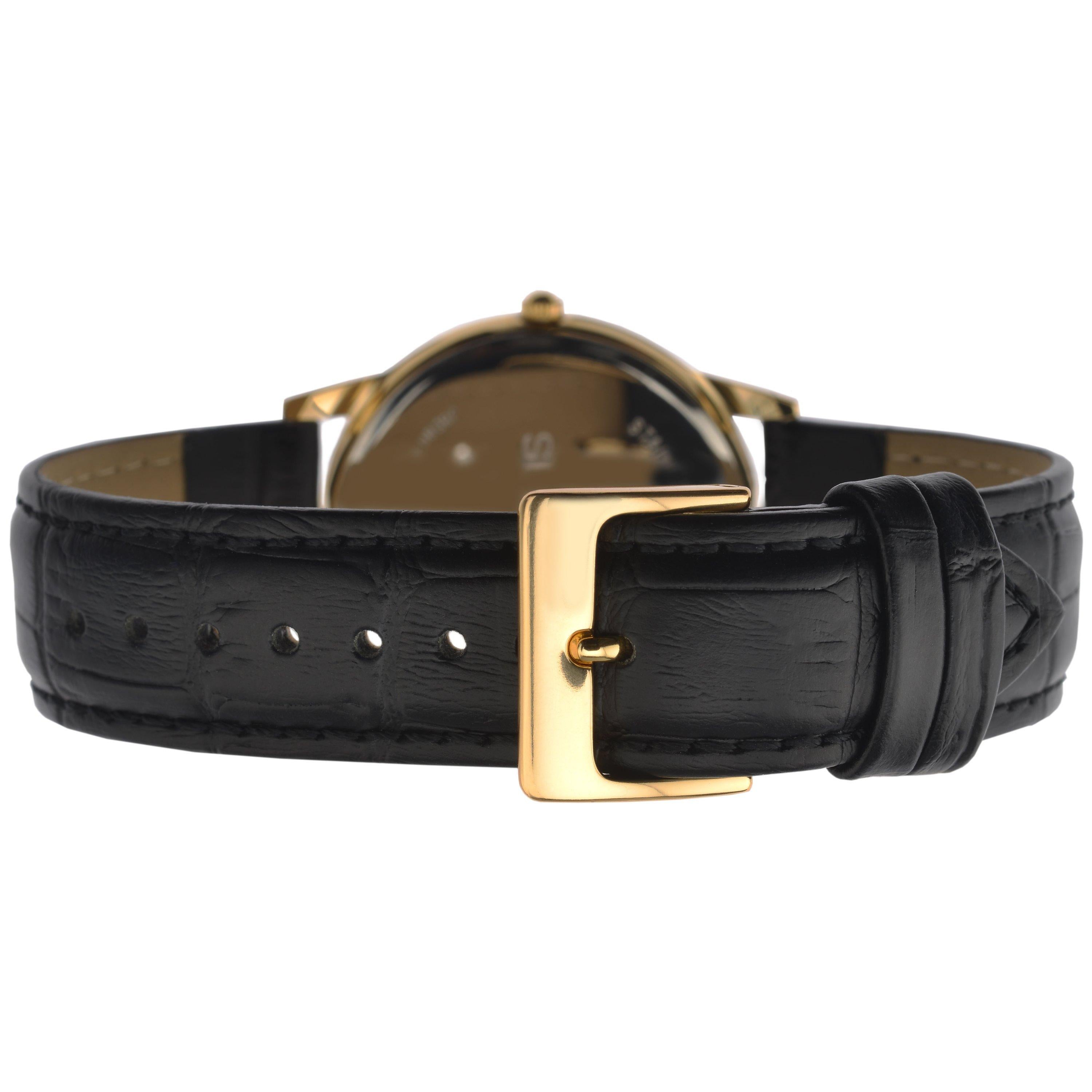 Sekonda men's date leather strap watch, black/cream, imported from the UK