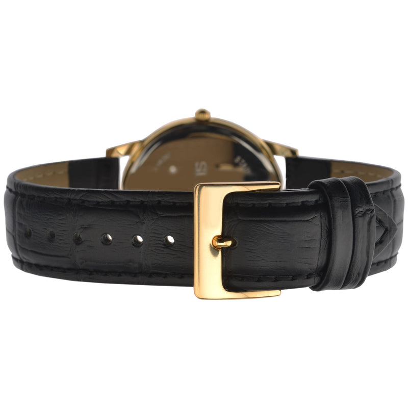 Sekonda men's date leather strap watch, black/cream, imported from the UK