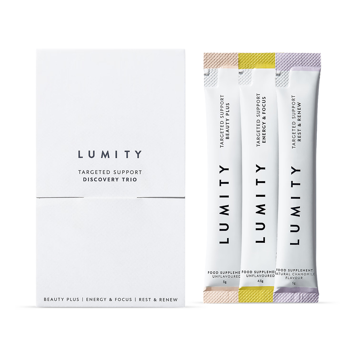 Lumity Discovery Trio supplement powders sample pack (British brand)