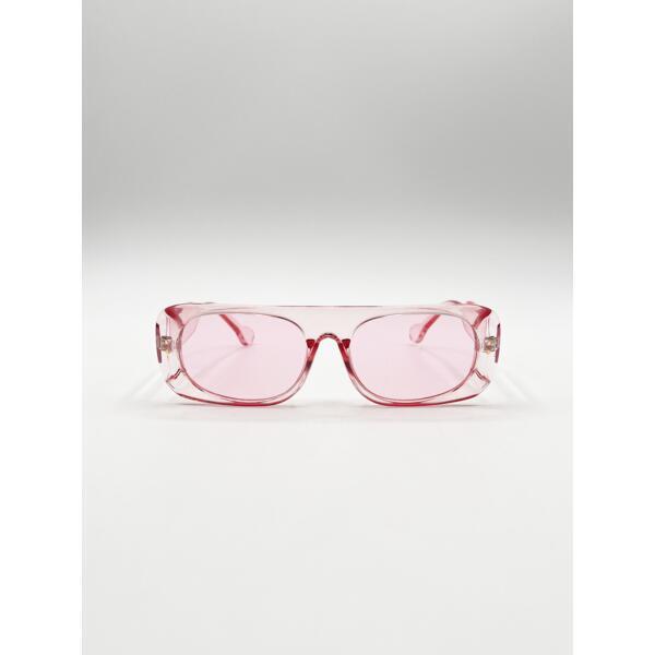 SVNX flat top oval sunglasses in pale pink, imported from the UK