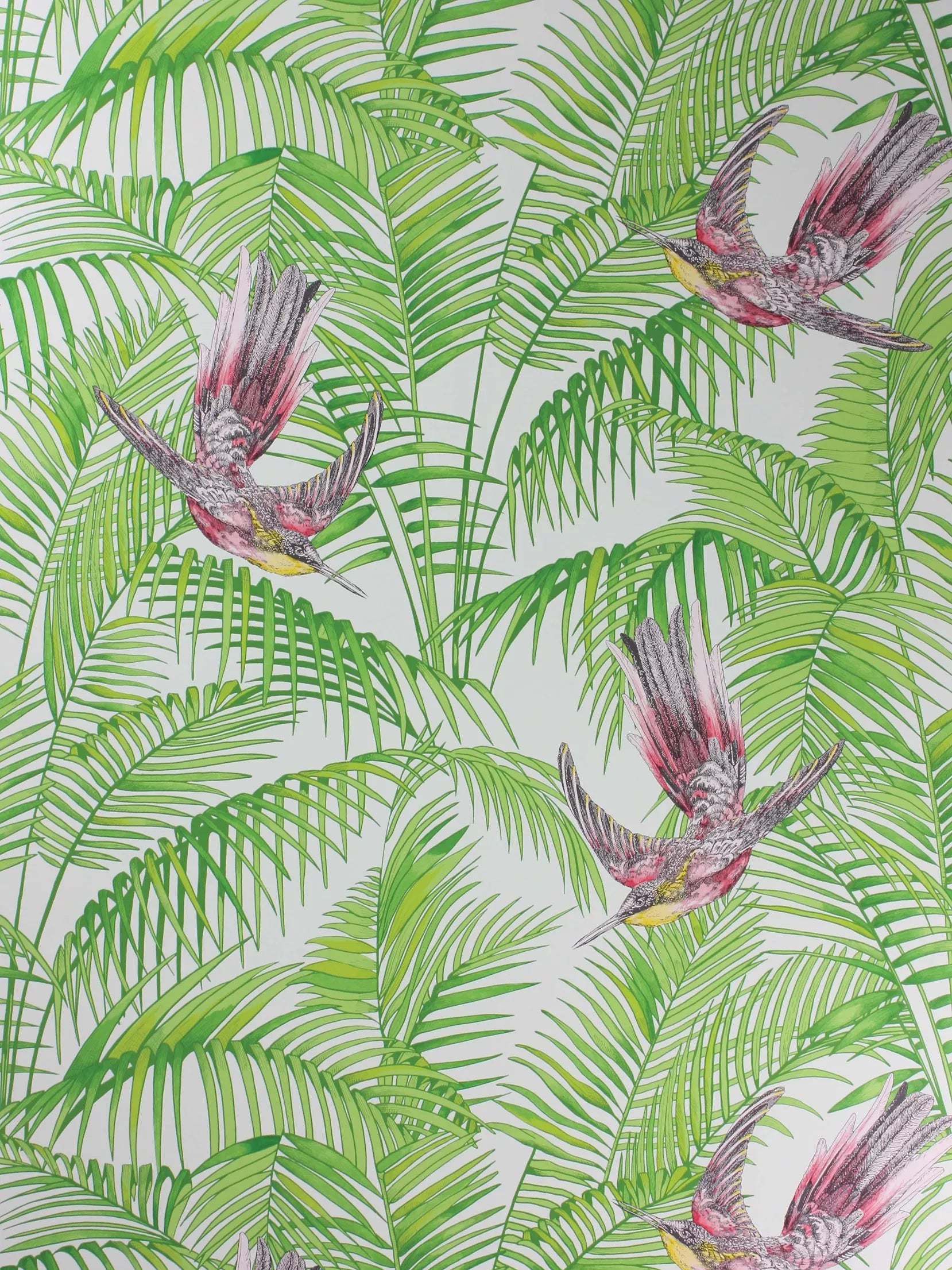 Sunbird Design Wallpaper with Exotic Bird and Foliage Pattern