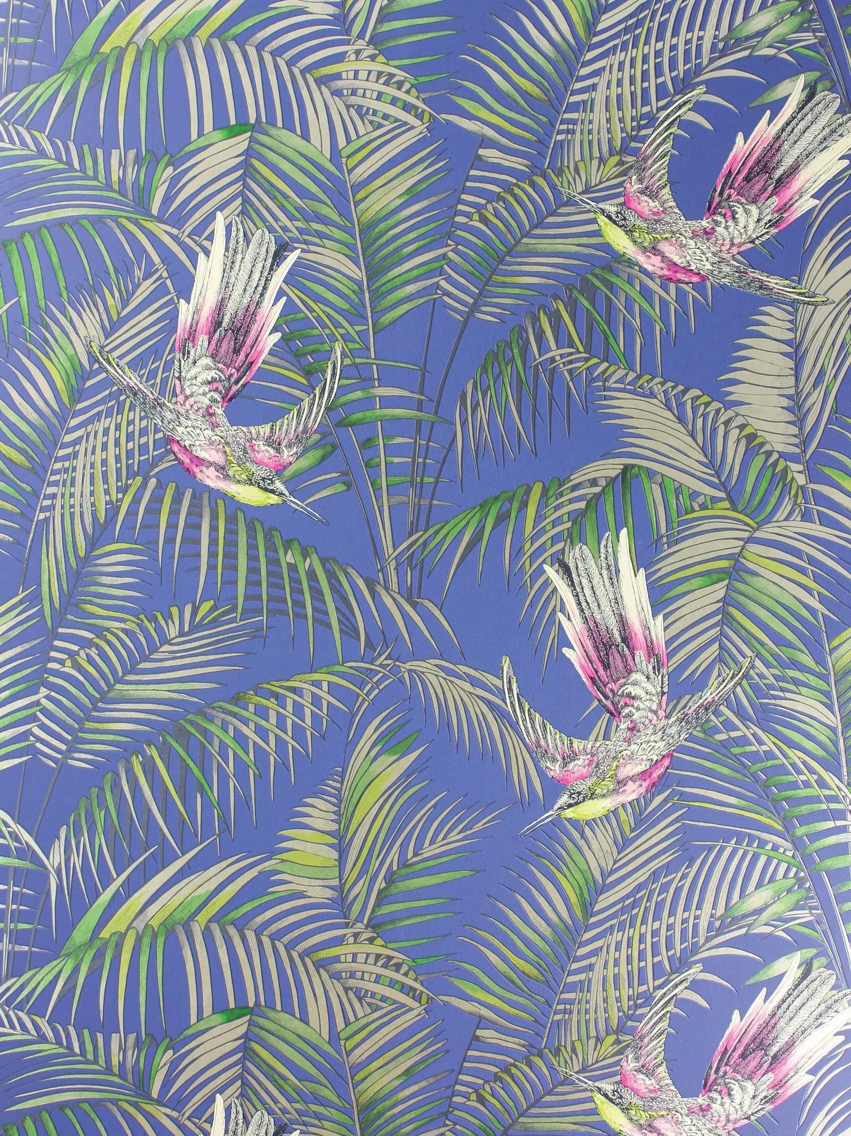 Sunbird Design Wallpaper with Exotic Bird and Foliage Pattern