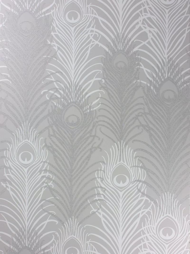 Matthew Williamson Peacock Wallpaper, Pebble/White, W6541-04