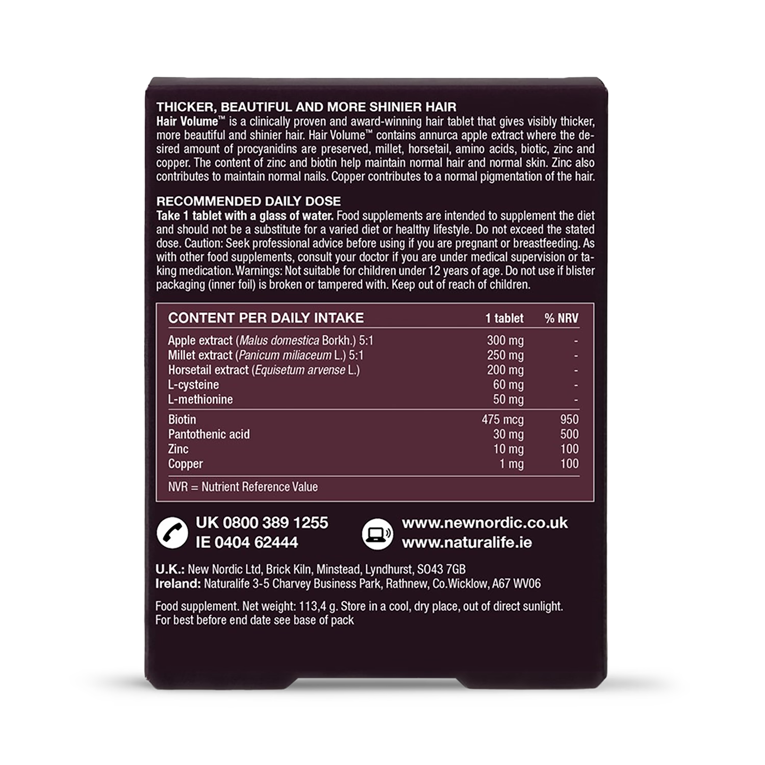 New Nordic Hair Volume 90 Tablets, imported from the UK