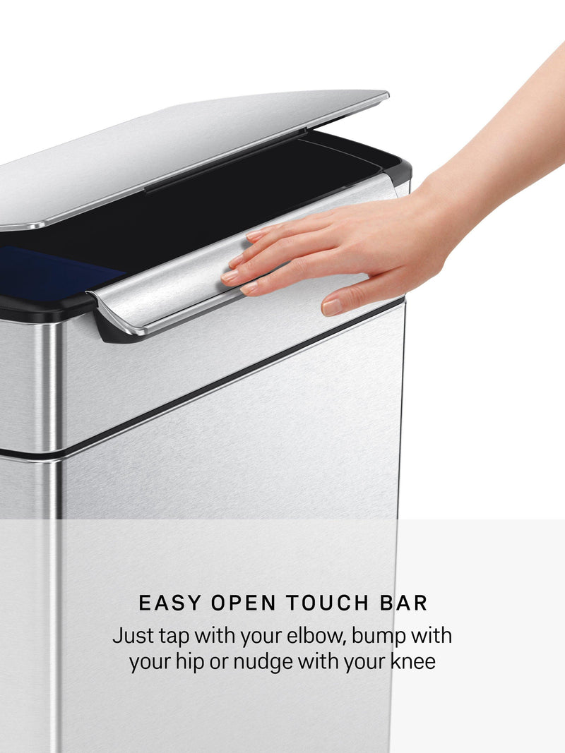 Simplehuman touch-bar recycling kitchen bin in brushed stainless steel, 48L capacity (British brand)