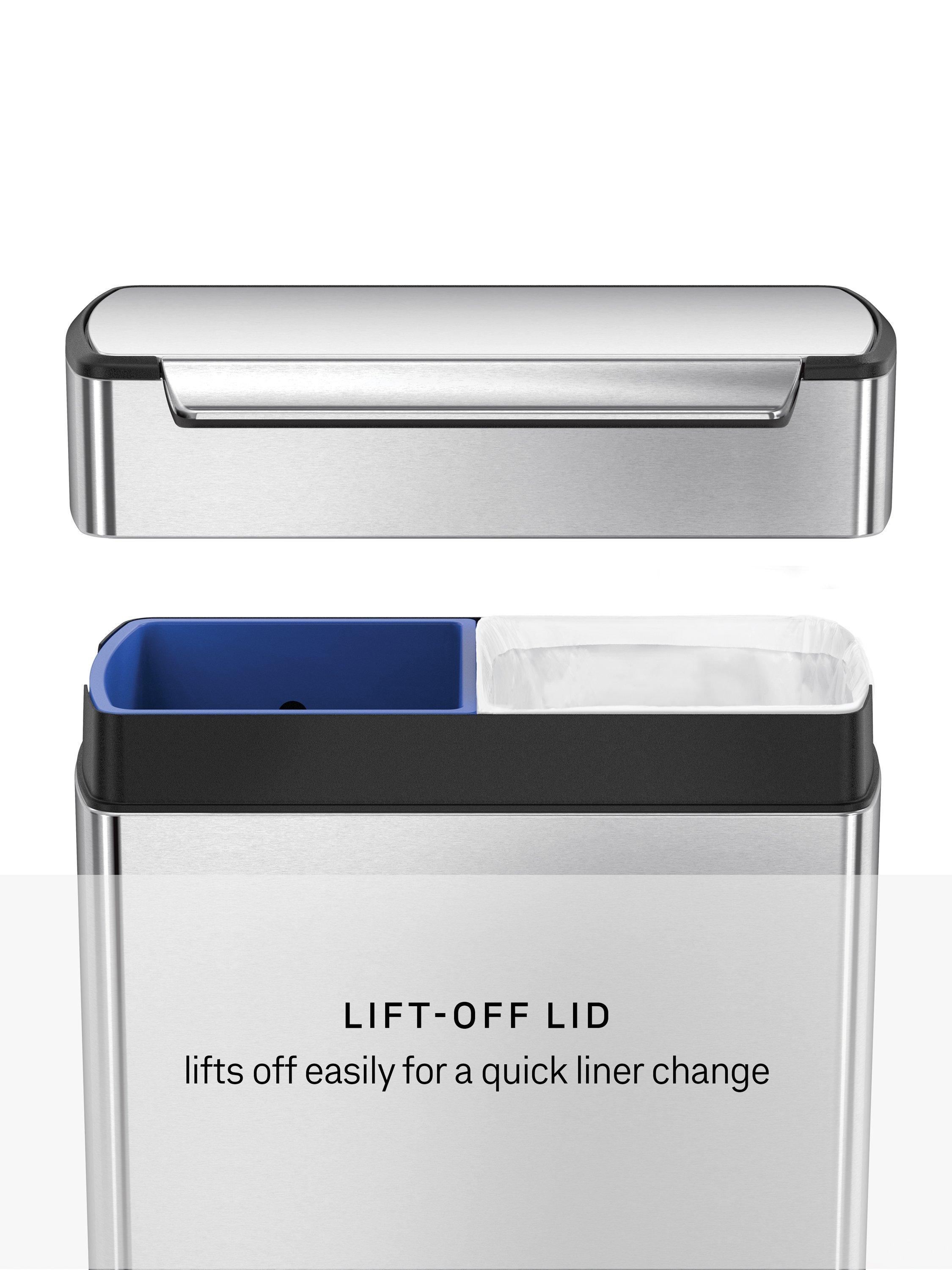 Simplehuman touch-bar recycling kitchen bin in brushed stainless steel, 48L capacity (British brand)
