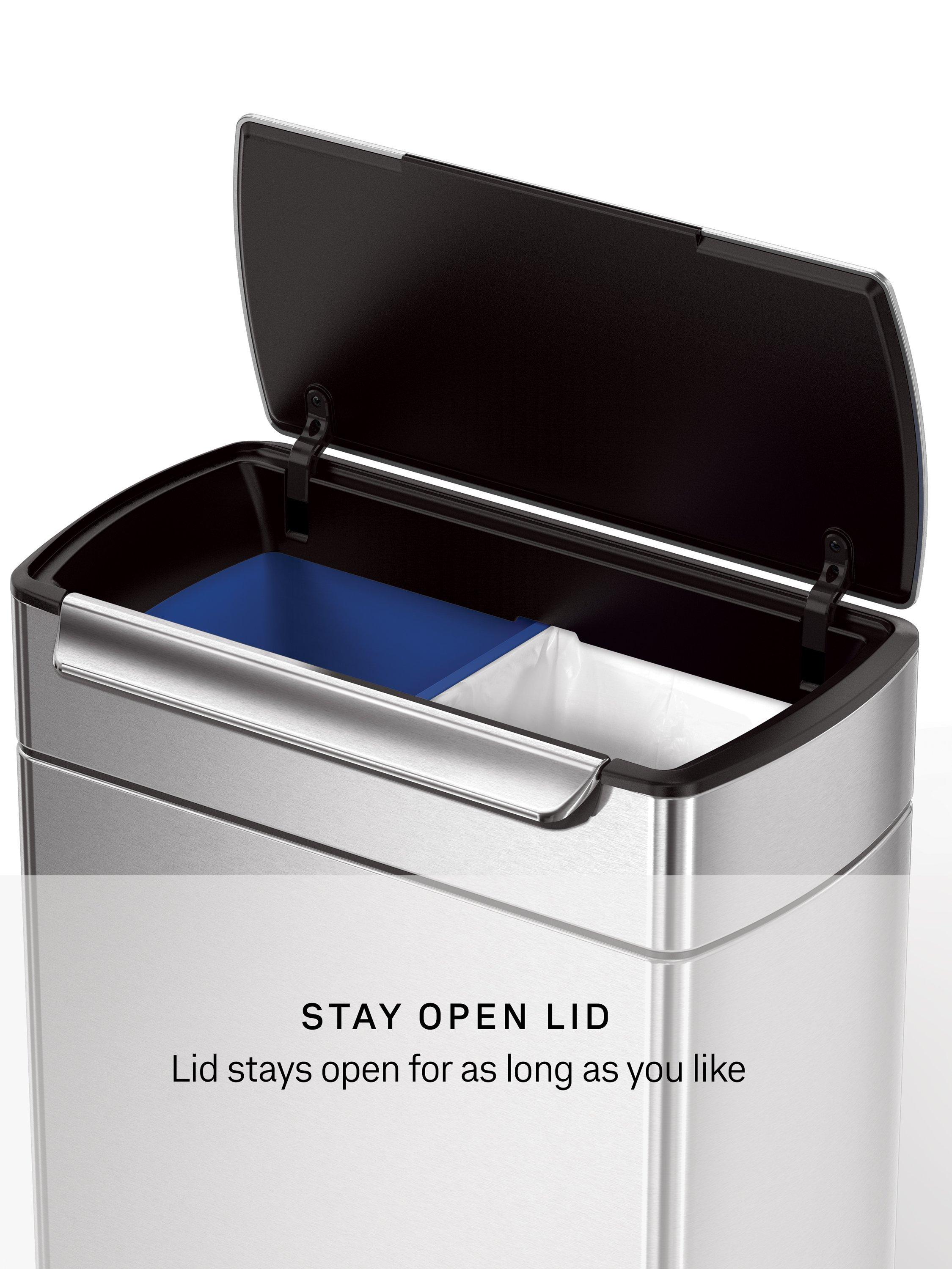 Simplehuman touch-bar recycling kitchen bin in brushed stainless steel, 48L capacity (British brand)