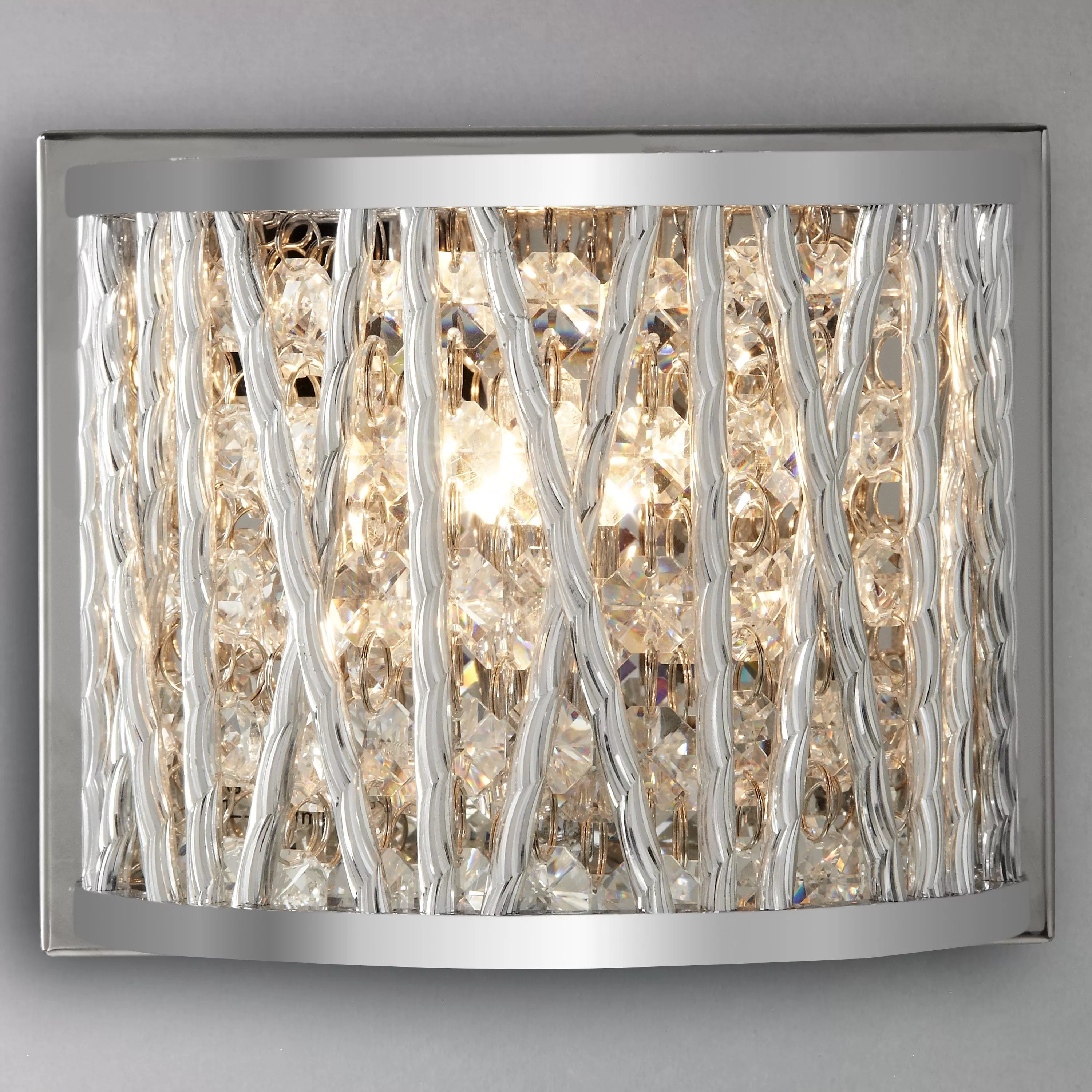 John Lewis crystal drum wall light chrome finish, imported from the UK