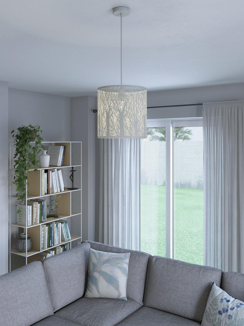 John Lewis painted metal ceiling shade with woodland tree pattern, UK version
