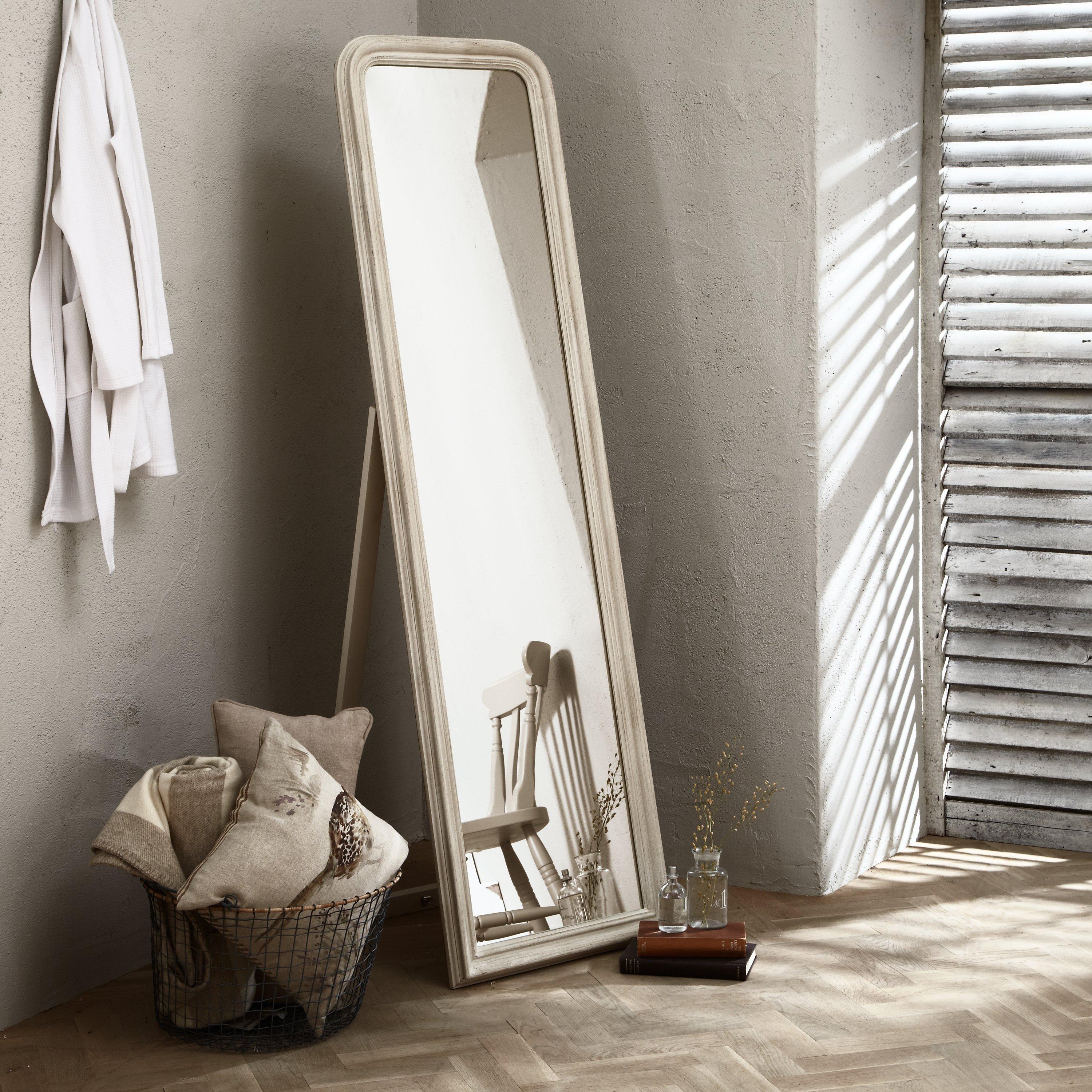 John Lewis Distressed Cheval Mirror Cream 170x50cm, imported from the UK