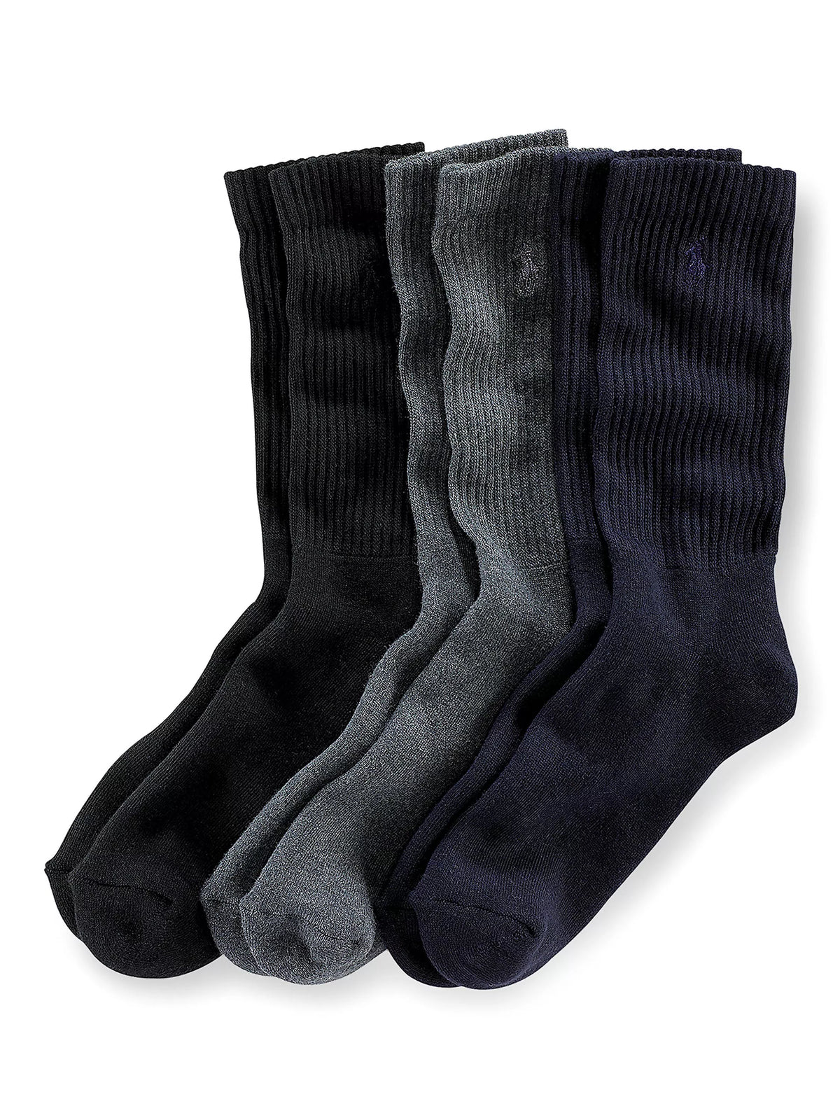 Polo Ralph Lauren cotton crew socks pack of 3 black charcoal navy (British brand)