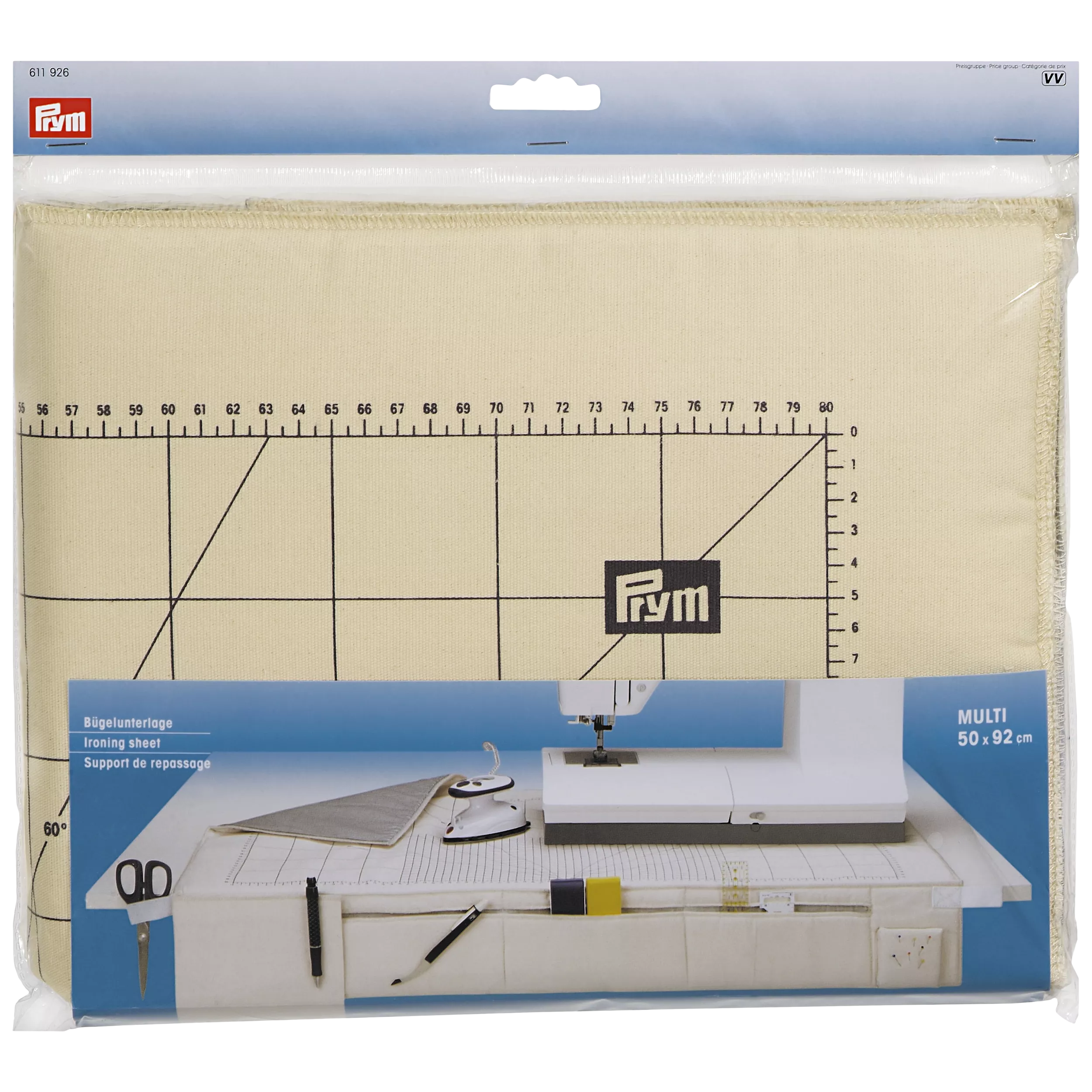 Prym ironing sheet with cm grid and pockets, UK version