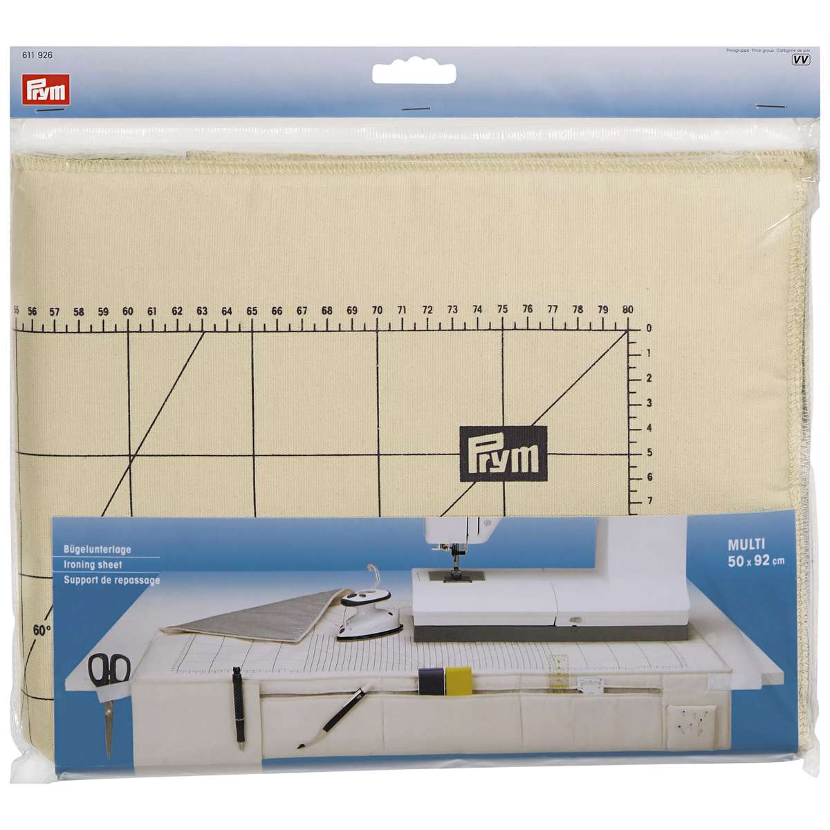 Prym ironing sheet with cm grid and pockets, UK version