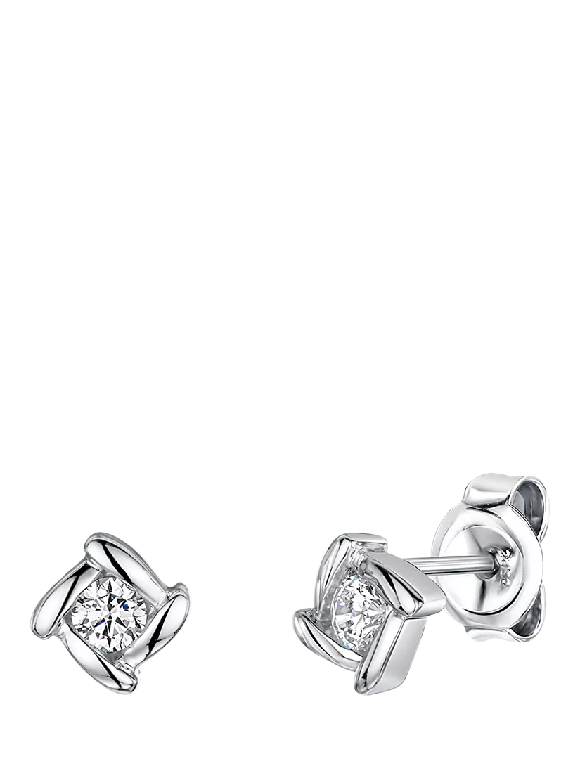 Jools cubic zirconia stud earrings in rhodium plated silver - British product