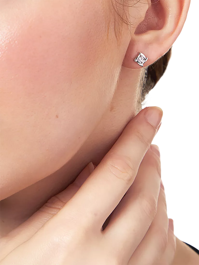 Jools cubic zirconia stud earrings in rhodium plated silver - British product