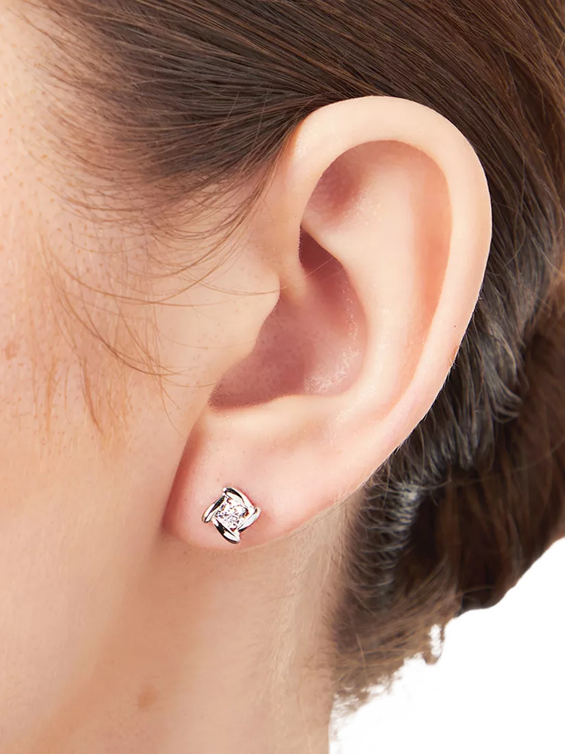 Jools cubic zirconia stud earrings in rhodium plated silver - British product