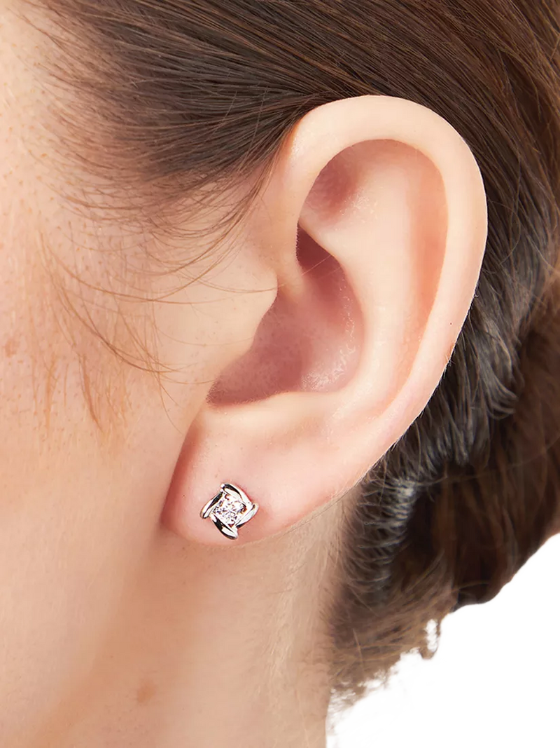 Jools cubic zirconia stud earrings in rhodium plated silver - British product