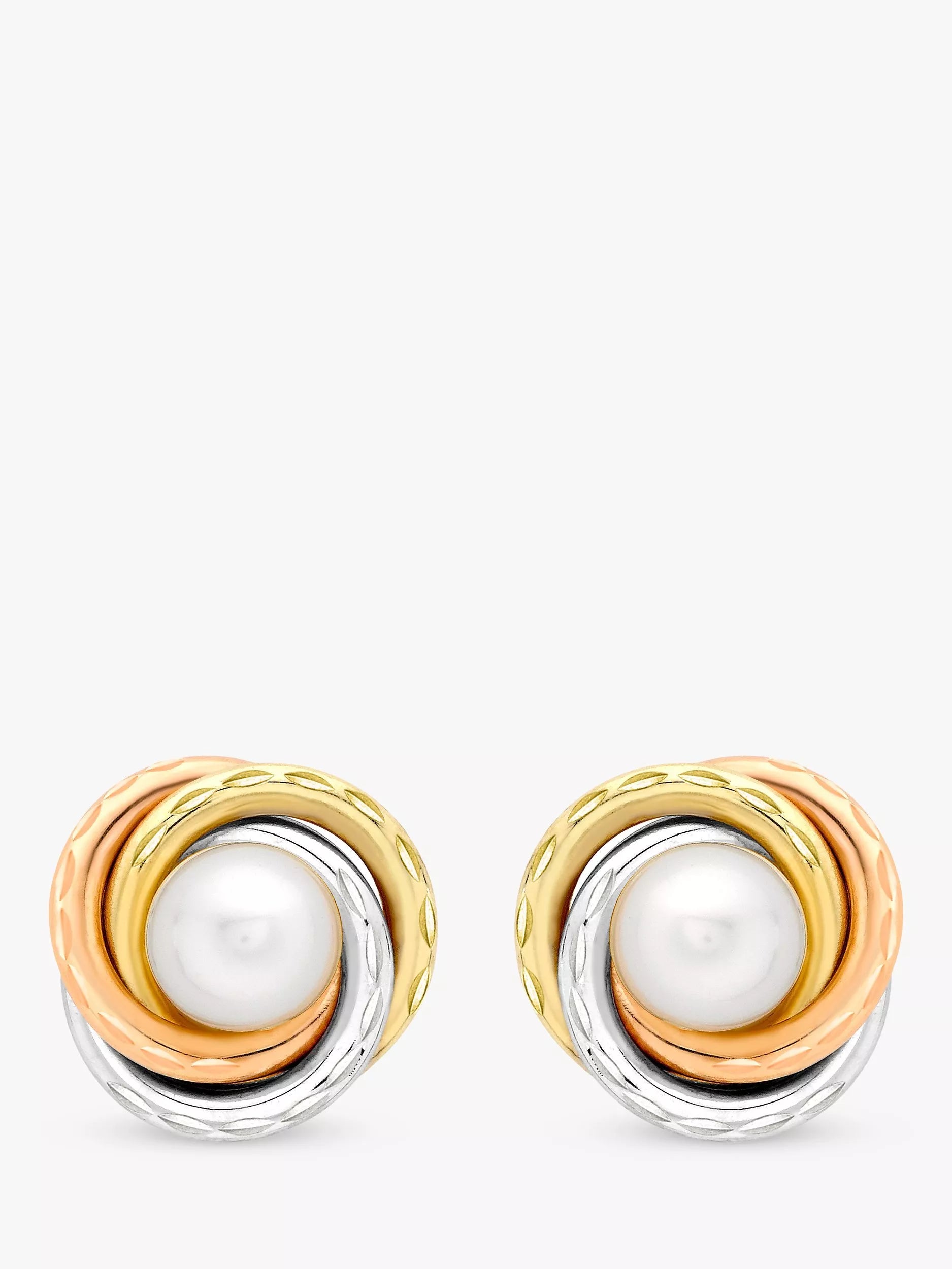 IBB 9ct gold triple tone pearl stud earrings multi, imported from the UK