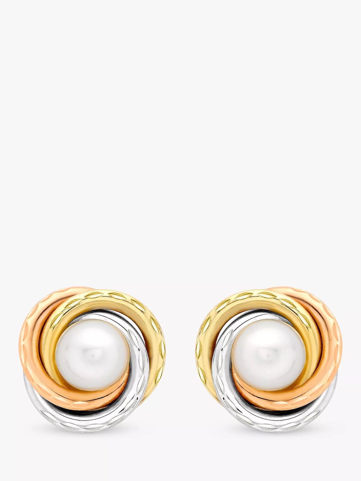 IBB 9ct gold triple tone pearl stud earrings multi, imported from the UK