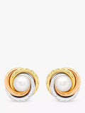 IBB 9ct gold triple tone pearl stud earrings multi, imported from the UK