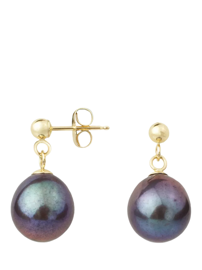 E.W Adams 9ct Gold Freshwater Pearl Drop Earrings