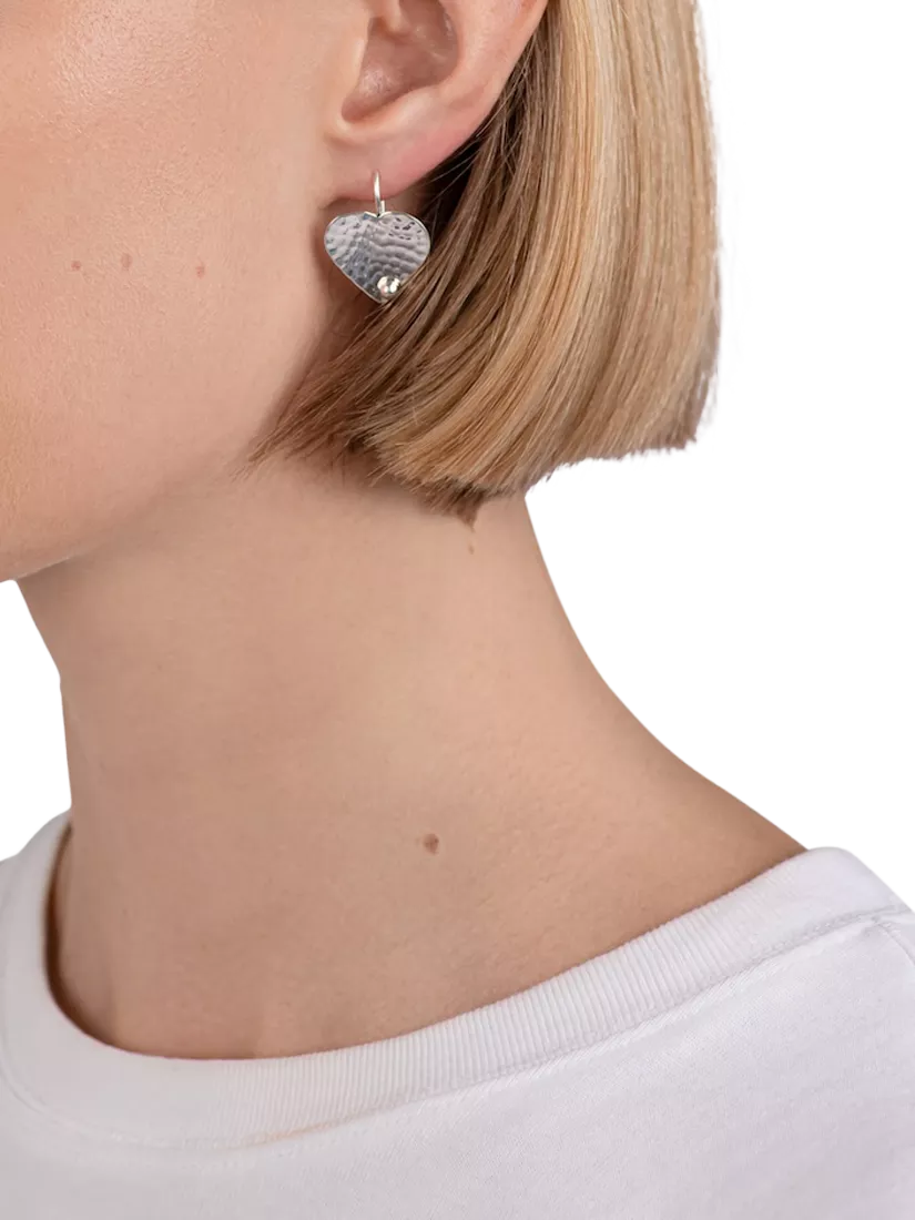 Andea sterling silver textured heart drop earrings, imported from the UK